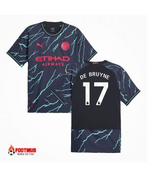 Authentique Maillot de foot de Manchester City De Bruyne #17 troisième maillot extérieur 2023/24