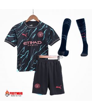 Kits complets de Manchester City pour enfants, troisième Maillot de foot personnalisé à l'extérieur 2023/24