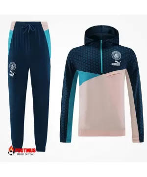 Ensemble sweat à capuche et coupe-vent à fermeture éclair Manchester City haut + pantalon Bleu marine 2023/24