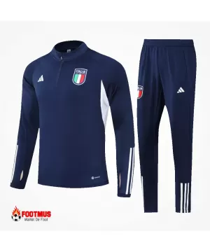 Ensemble sweat-shirt zippé Italie haut + pantalon bleu marine 2023