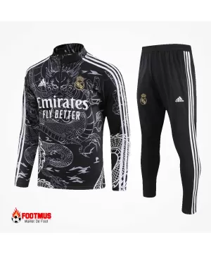 Ensemble sweat-shirt zippé Real Madrid pour enfants haut + pantalon Noir 2023/24