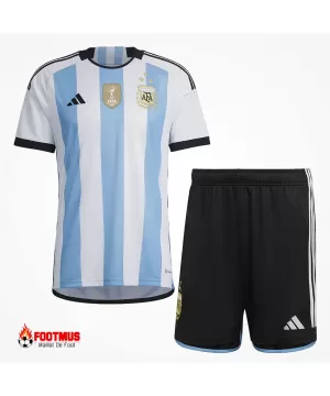 Maillot Argentine 3 étoiles domicile maillot + short Réplique Coupe du monde 2022