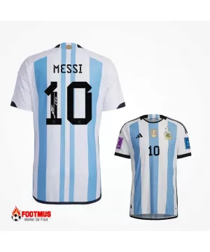 Maillot Argentine Messi #10 Édition Champions Trois Étoiles Version Domicile Joueur 2022