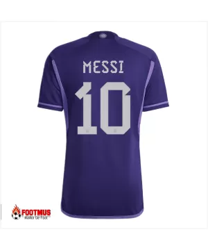 Maillot Argentine Messi #10 Trois Étoiles Réplique Extérieur Coupe du Monde 2022