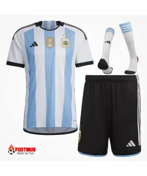 Maillot domicile trois étoiles pour enfants d'Argentine Kit complet Coupe du monde 2022