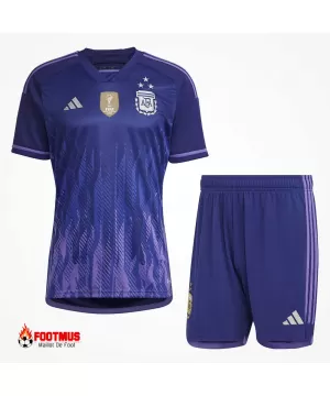 Maillot extérieur Argentine 3 étoiles maillot + short Réplique Coupe du monde 2022