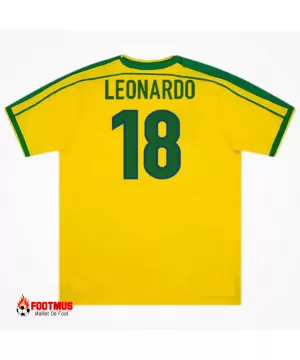 Maillot rétro domicile du Brésil Leonardo #18 Coupe du monde 1998