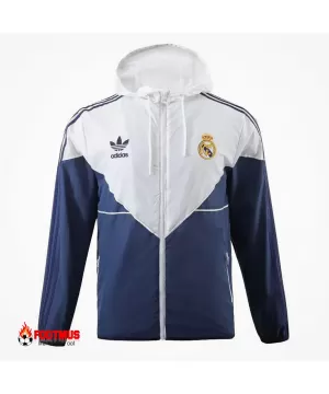 Veste coupe-vent à capuche Real Madrid Blanc et bleu marine 2023/24